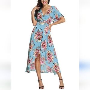 #988 Azalosie floral faux wrap gauze like dress sz.L